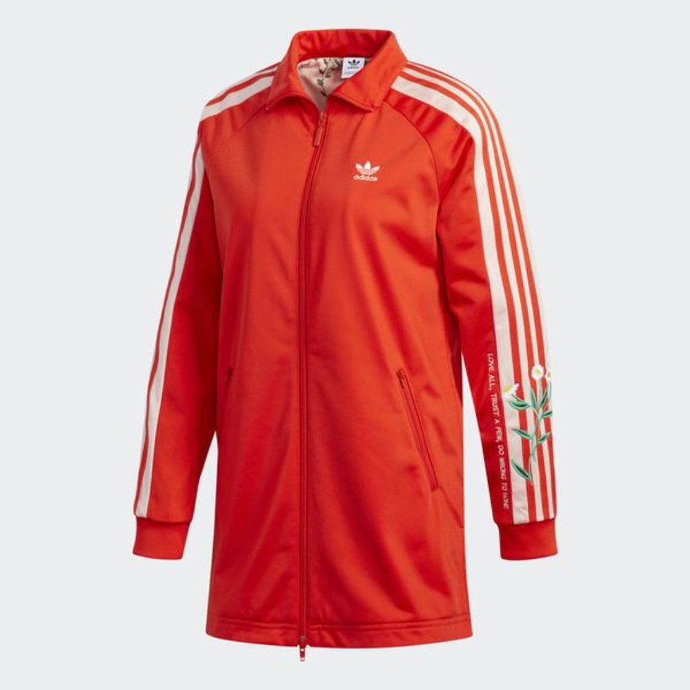 ADIDAS ORIGINALS Shakespeare Embroidered Long Track Top Jacket Bold Orange